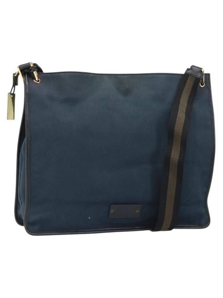 Authentic Gucci Sherry Line Shoulder Bag Canvas Black Gold 90656